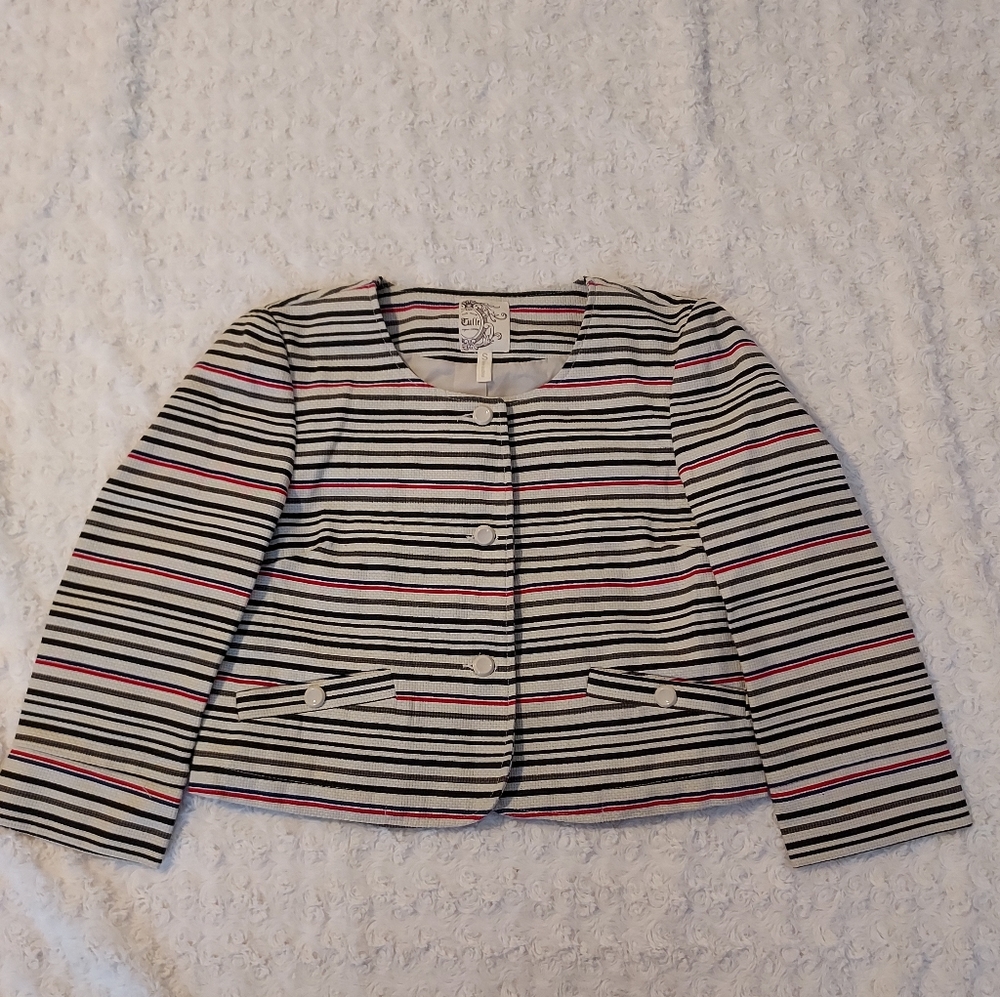 Tulle Original Chic Unique Striped Bolero style lined blazer Stylish Office - Picture 3 of 14